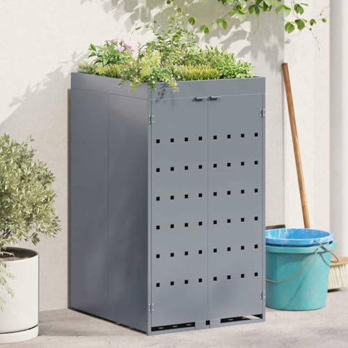 Ordellia Contenedor de residuos enrollable con techo para plantas para contenedores de 240 L, caja de basura de acero pulverizado, ventilada, ampliable, con puertas magnéticas, para jardín, terraza