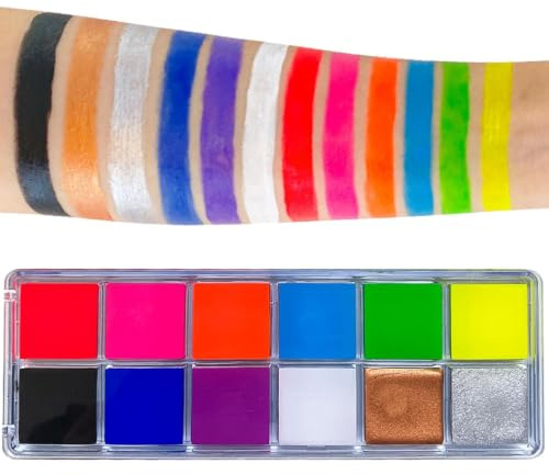 Palette Halloween lumineuse 12 couleurs lisses fluorescentes sûres et | Peinture Visage Fluo Halloween Adultes Pour Fête Carnaval Festival Scène Théâtre Classe Salle De