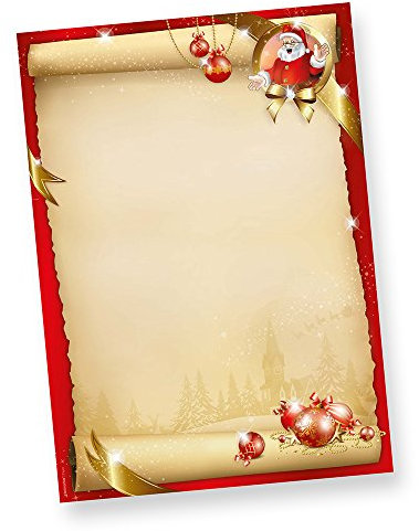 Santa Claus Briefpapier Weihnachten (50 Blatt) Weihnachtsbriefpapier A4 mit Weihnachtsmann