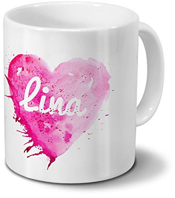 digital print Tasse mit Namen Lina - Motiv Painted Heart - Namenstasse, Kaffeebecher, Mug, Becher, Kaffeetasse - Farbe Weiß