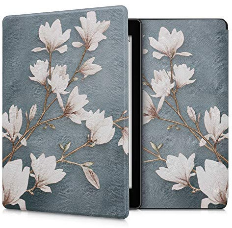 kwmobile Étui Compatible avec Kobo Aura One Coque - Étui à Rabat magnétique Tablette eReader Similicuir - Taupe-Blanc-Bleu-Gris