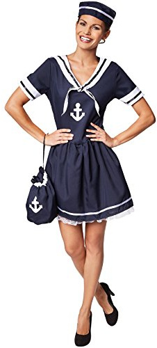 dressforfun tectake Frauenkostüm Seemanns-Frau | Wunderschönes Kleid im Marinelook | Ideales Kostüm für Fasching | Inkl. passendem Hut (L | Nr. 301520)