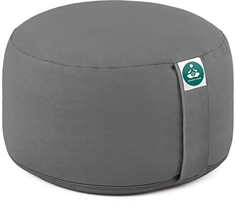 Present Mind (Sitzhöhe 16 cm) Zementgrau Rund Zafu Yoga Kissen für Yin Yoga gemacht aus Baumwolle Füllung - 100% Natürliches Yoga Block Made in EU mit Bezug Waschbar