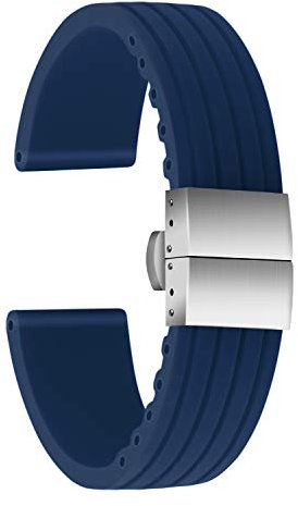 ULLCHRO Unisex Kautschuk Armband mit Edelstahl Silber Faltschließe 22mm Blau