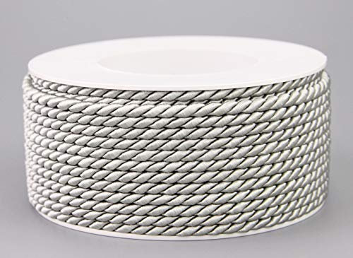 25 m x 4 mm Kordel GRAU/SILBER Rolle Deko Drehkordel mit Glanz Schnur gedreht Kordelband ohne Draht zum Dekorieren Basteln Annähen Dekokordel