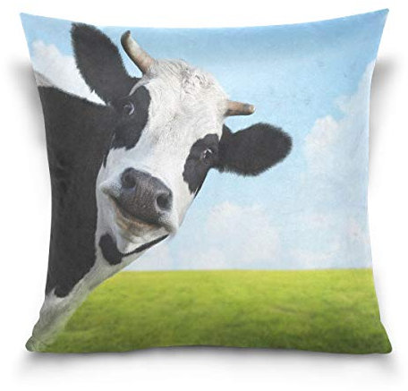 Linomo Kissenbezug 50x50 cm, Süß Tier Milch Kuh Vieh Gesicht Dekorative Kissenbezug Kissenhülle für Couch Sofa Bett Hause