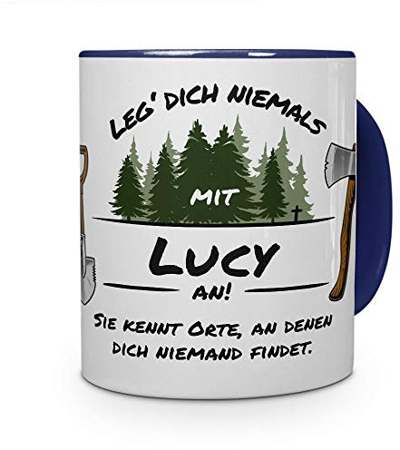 printplanet Tasse - Leg Dich Nicht mit Lucy an - Namenstasse, Kaffeebecher, Mug, Becher, Kaffeetasse - Farbe Blau