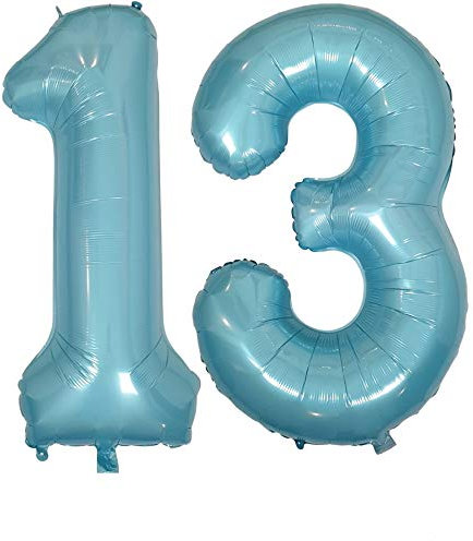 DIWULI Luftballon 13 Geburtstag XXL Blau Zahlen-Ballon Deko