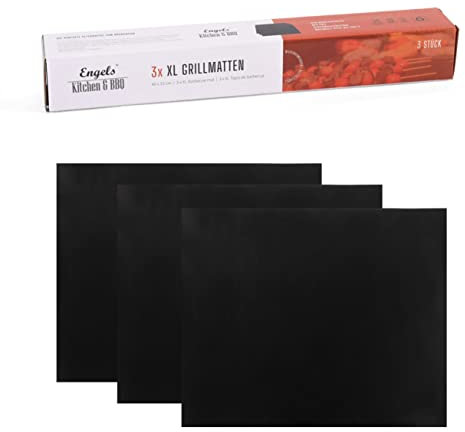 Charma Kaman 3er Set BBQ Grillmatte & Backofenmatte (schwarz & wiederverwendbar) (XL - 40x33cm)