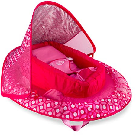 SwimWays Infant Baby Inflatable Swimming Pool Spring Float with Shade Canopy and 3 Point Harness for Ages 3 to 9 Months, Pink Flower