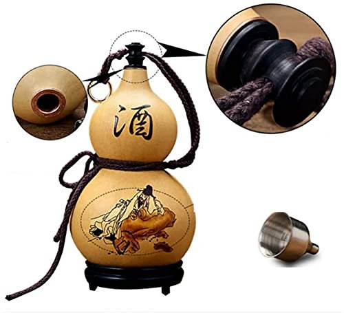 Gourde naturelle Gourde, bouteille d'eau portable de plein air, eau, vin, gourde de médecine, pichet avec bouchon en bois, cire d'abeille anti-infiltration, environ 500 ml meilleur choix(B,750ML)