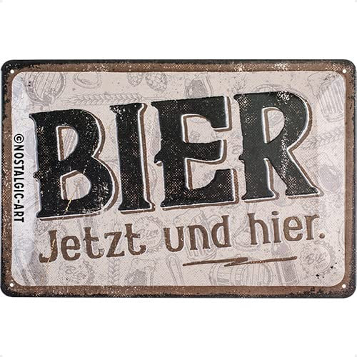 Nostalgic-Art Retro Blechschild, 20 x 30 cm, Bier jetzt und hier – Geschenk-Idee für Bier-Fans, aus Metall, Vintage Design mit Spruch, Blechschilder Sprüche, Bier-Deko