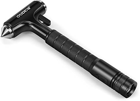 OUDEW Car Safety Hammer, Glass Breaker with Seat Belt Cutter, Automotive Escape Tool with Lighting, Metal Window Breaker, Emergency Safety Hammer for Car Accidents (Black)