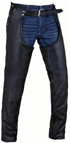 Motorrad-Leder-Chaps für Herren, Biker-Reiten, Cowboy-Chaps, schwarze Multi-Pocket-Split-Soft-Lederhose mit Reißverschluss-Futter