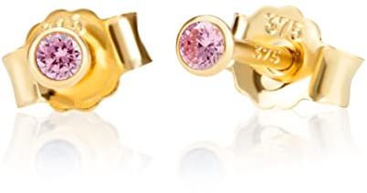 NKlaus Ohrstecker Zirkonia, Kristall, 2,0mm, Gelbgold, Rosa, Damen, 2 Stück | Kinder; 375 Gelb Gold 9 Karat; 375 Gelbgold 9 Karat; Zirkonia Pink