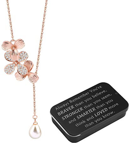 BNQL Collana con ciondolo a forma di orchidea in oro rosa, con ciondolo a forma di orchidea, con perle a goccia, gioielli di ispirazione, Acciaio inossidabile, Perla