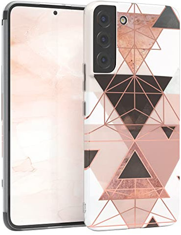 EAZY CASE Handyhülle Silikon mit Kameraschutz kompatibel mit Samsung Galaxy S22 Plus 5G, im Geometrie Design, Geometrie Motiv Hülle, Ultra dünn, Slimcover, Silikonhülle, Backcover, Rosa Braun