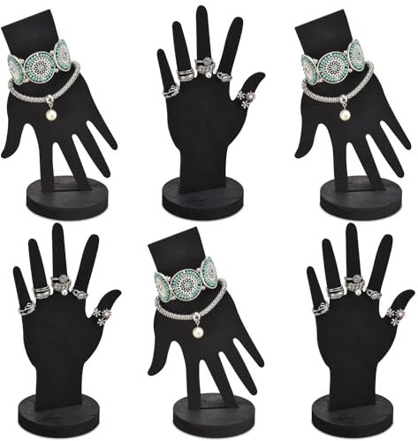MOOCA 6-teiliges Set aus Holz-Handform, Schmuck-Display, Armband-Ringständer, Holz-Schaufensterpuppe, Finger-Hand-Display, Holz-Hand-Schmuckhalter, Schwarz