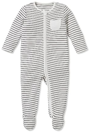 MORI Baby Boys and Girls Clever Sleepsuit in Grey Stripe - Unisex Two Way Zipped Organic Pyjama - Comfortable Toddler Footed Nightwear - Newborn
