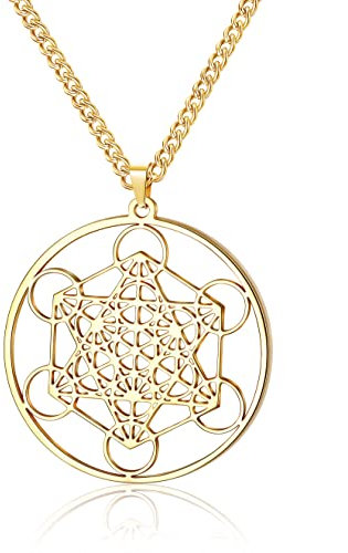 Chriscoco Metatron Würfel Halskette Damen Mädchen Edelstahl Erzengel Engel Halskette Metatron Schutzerklärung Ausgehöhlte Kette Anhänger Charm Halskette Schmuck