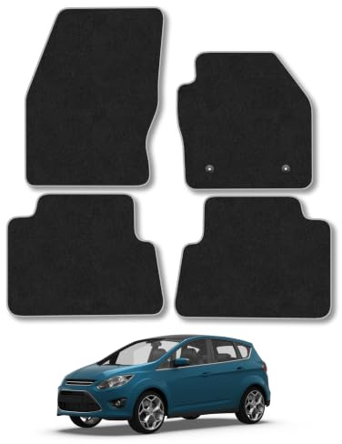 Ford C-Max (2011-2015) Carpet Car Mats | Grey Edge Trim Tailored Fit Floor Mats Full Coverage Protection Accessories Easy Clean Anti Slip Made in the UK