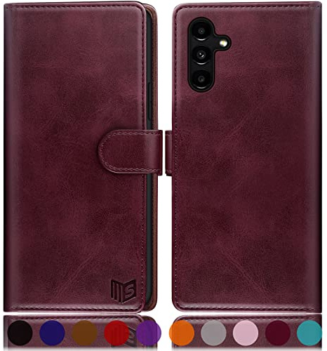 SUANPOT [RFID Schutz für Samsung Galaxy A54 5G Hülle PU Leder Handyhülle Lederhülle Klapphülle Kartenfach Flip Cover für Samsung A54 Handy hülle Leather Wallet Phone Case Rotwein