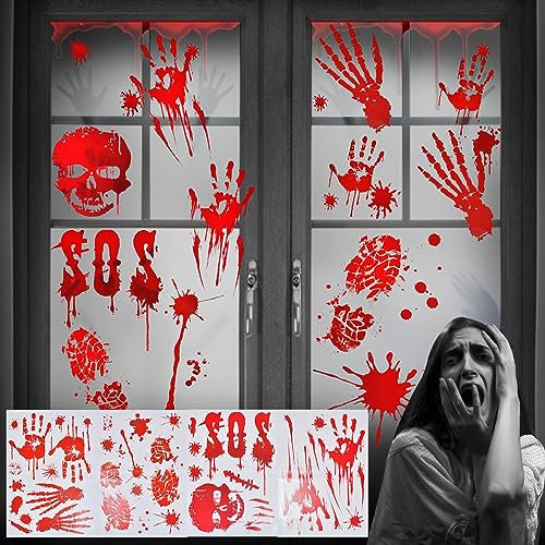 Halloween Dekoration Horror Sticker Poster, Halloween Blutige Aufkleber für Halloween Deko Tür,Halloween Deko Fenster Sticker Halloween Horror Deko Requisiten für Halloween Party Dekoration