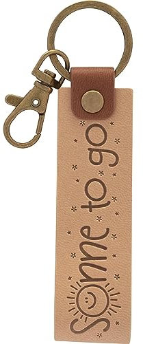 GRUSS & CO Schlüsselanhänger Kunstleder Motiv Sonne | Anhänger aus hellem Kunstleder mit Motiv Sonne to go, inkl. Karabiner | 48376