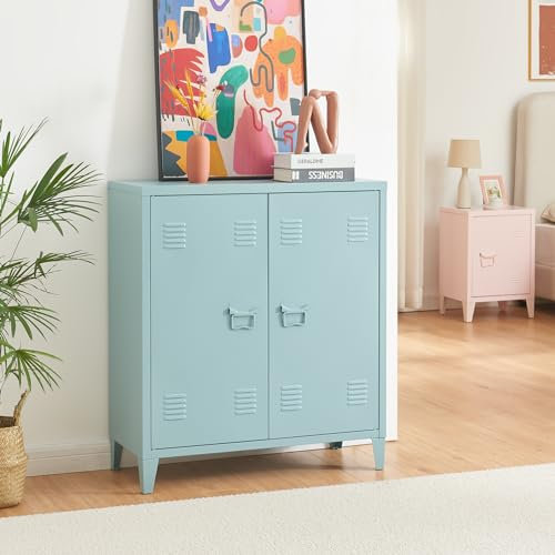 [en.casa] Armario Metálico de Oficina con Cerraduras Magnéticas Mueble Organizador con Estante Regulable Ventilación Óptima Acero 90 x 80 x 33 cm - Azul Grisáceo