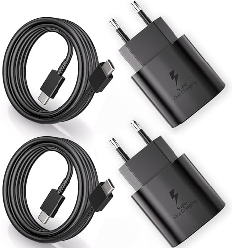 2-Pack Chargeur 25W Câble de Charge USB C pour Samsung Galaxy S25 S24 S23 S22 S21 S20 FE S10 S9 S8 A55 A54 A53 A51 A50 A34 A33 A15 Z Fold 6, Chargeur Rapide avec Type C Câble de Charge Rapide 2M