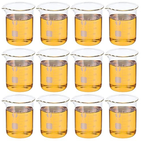 PATIKIL 200ml Low Form Glass Beaker, 12 Pack 3.3 Borosilicate Glass Graduated Printed Scale Measuring Cups with Spout for Kitchen Lab Liquids