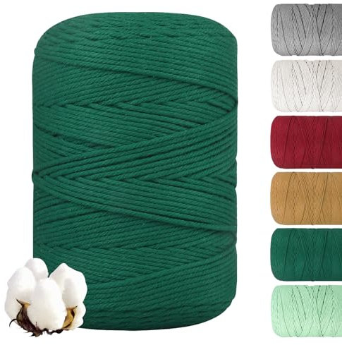 SPEEDSPORTING Baumwollgarn Makramee, 3mm x 500m Premium Baumwolle Makramee Garn, 4 Fäden Dicke Baumwollseil Makramee Baumwollgarn für DIY Handwerk, Hängepflanze, Boho Deko, Blumenampel (Dunkelgrün)