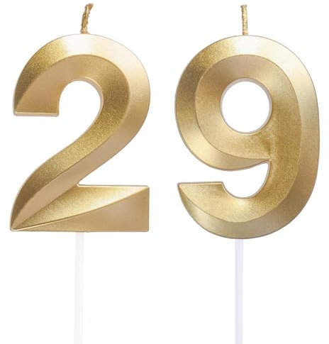 Geburtstagskerzen Zahlen 29/92, Gold Geburtstag Kerzen, Zahlenförmige Kerze, 3D Tortendeko, kuchen Dekoration für Geburtstag Party, Hochzeiten, Firmenfeiern, Jubiläen, Birthday Candle Nummer 29/92
