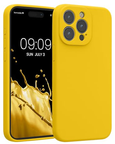 kwmobile Carcasa Compatible con Apple iPhone 15 Pro MAX Funda - Case TPU y Silicona con Interior de Microfibra - Suave Protector antigolpes para móvil - Amarillo chillón