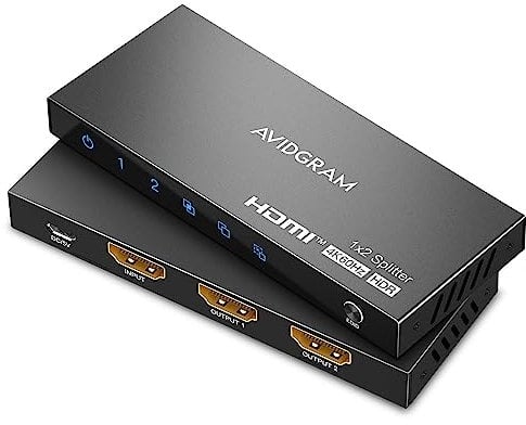 HDMI Splitter 1 In 2 Out 4K 60Hz, AVIDGRAM HDMI 2.0 Splitter 1x2 mit Copy, Downscaler, Auto Unterstützung 1080p 120Hz HDMI2.0 HDCP 2.2 HDR10 18Gbps 3D