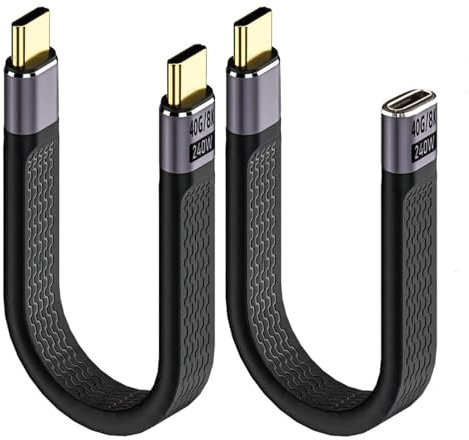 Leehitech 2×13CM 240W USB C to USB C Short Flat Cable, 40Gbps Data Transfer Thunderbolt 4 Flat Cable, Support 48V/5A Safe Charging and 8K@60Hz Display for iPhone 16/15, Macbook, iPad, Samsung and More