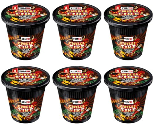 Pack Of 6 - Chili Fire Extreme Instant Noodles 60g - Low In Fats High In Protein - Flavoured Noodles Vegetarian - Simply Mix With Hot Water - Enjoy Delicious Instant Noodles In Minutes