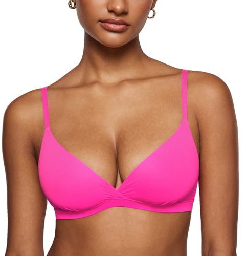 INLYRIC Donna Reggiseno Senza Ferretto Triangolo Bralette Senza Imbottitura Morbida Scollo a V Rosa Glitterata M