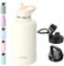 RUBYFLASK Botella de agua aislada de 64 onzas con pajilla, jarra de agua al vacío de acero inoxidable de medio galón, termo grande con 3 tapas a prueba de fugas para viajes, camping, gimnasio,