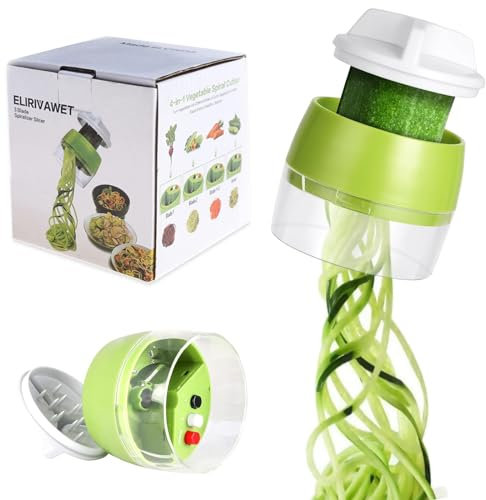 SUEHBEXF Spiralschneider Gemüse, 4 in 1 Hand Spiralschneider Gemüse, Gemüsehobel, Gemüsenudeln Spiralschneider, für Karotte, Gurke, Kartoffel, Kürbis, Zucchini, Zwiebel
