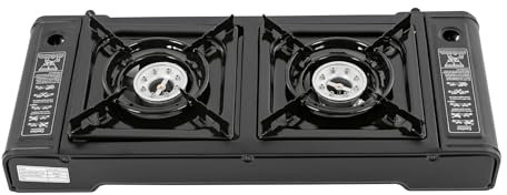 Butan Fornello da campeggio a 2 fuochi, da campeggio, portatile, accensione automatica, bruciatore GPL, consumo di gas: 166 g/h, per camper, appartamenti, esterni, colore nero (fornello da campeggio)
