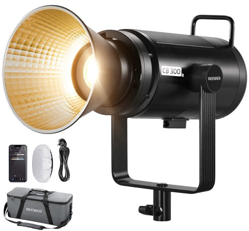 NEEWER CB300B 320W COB Video Light with 2.4G/APP Remote Control, Diffuser Sock, 150000lux/1m 2700K-6500K Bi Color Bowens Mount Photography Continuous Output Lighting 12 Scene Effects CRI/TLCI97+