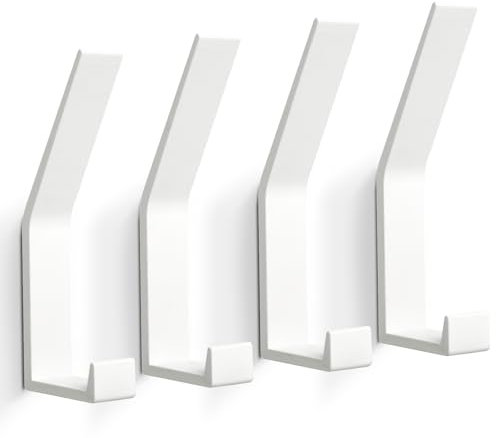 PDGROW® Kleiderhaken 4 Stück, Handtuchhaken zum Bohren(Schrauben unsichtbar!), Garderobenhaken Wand Moderne Garderobenleiste für Jacken, Mäntel, Kleidung, Schals, Handtaschen und Mehr (Weiß)