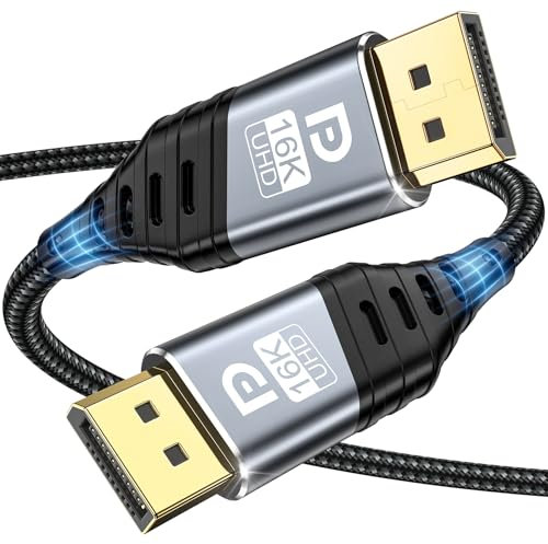 YUETUOL 16K Cable DisplayPort 2.1, Cable DP 2M 80Gbps 16K@60Hz, 8K@120Hz, 4K @240Hz/165Hz/144Hz, 2K@240Hz, Compatible con HDR10, FreeSync, G-Sync para PC, Monitor, Tarjeta Gráfica, Gaming