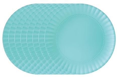 TP 8-inch Melamine Dinner Plates Set of 8, Lightweight Serving Round Salad Plate for 8, Dessert Dishes for Indoors and Outdoors, Teal