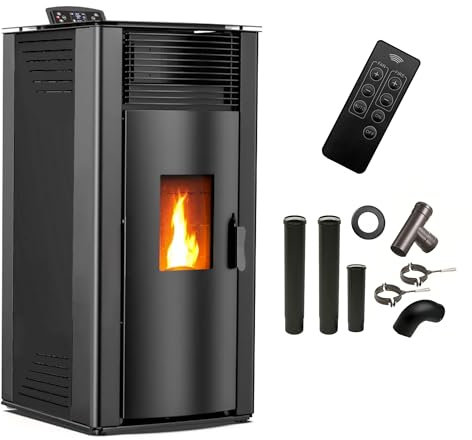 Stufa a pellet aria Anita 15 kW nero Sannover + kit di collegamento per fumetti