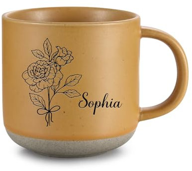 Amsgedhie Tazza da caffè in ceramica: Regali personalizzati - Tazze in ceramica moderne - Tazze con nomi e fiori di design - Regali ricordo per i migliori amici e partner (Giallo)