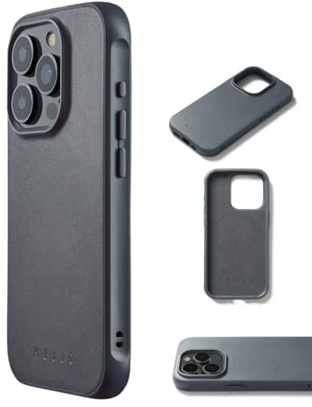 Mujjo Shield Leather Phone Case - Fits iPhone 16 Pro Max - Ultimate Impact Resistance - Premium European Leather Case - MagSafe Compatible - Slim Profile - Made with Recycled Materials - Steel Blue