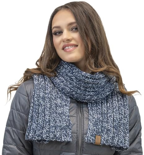 VIVISENCE Damen Schal Langer Modischer Wärmendes Zweifarbiges Warmem Garn Vielseitig Winterschal Frauen Eleganten Und Sportlichen Outfits Perfekt Für Kalte Wintertage Modell, Dunkelblau,Einheitsgröße