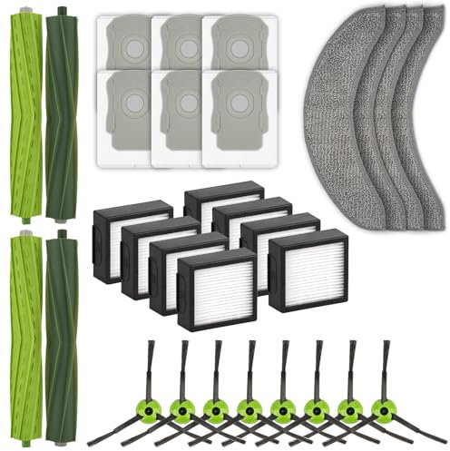 (30 Piezas) Repuestos para iRobot Roomba Combo j7+, Combo j9+, Combo 10 MAX, 2 Juegos de cepillos giratorios, 4 Almohadillas para fregona, 8 filtros HEPA, 6 Bolsas para Polvo, 8 cepillos Laterales